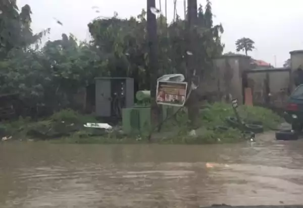 Potential Danger!! Transformer Submerged In Rain Water In Port Harcourt [See Photos]